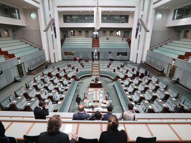 Parliament is adjourned in the House of Representatives Chamber at Parliament House in Canberra. Picture Kym Smit