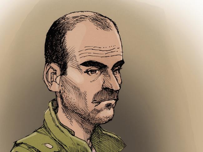 Sketch artist image of Paedophile Ashley Paul Griffith who is currently appearing in Brisbane Supreme Court - Victims vilely abused by Griffith have taken the witness stand to detail the impact of his actions on their lives. One girl was three or four when she was abused by him many times which he recorded and uploaded to the dark web.    Picture Brett Lethbridge court sketch 28.11.24