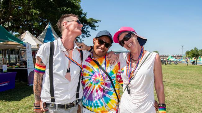 Jo Meynell, Sharon Munroe and Loi as Territorians celebrating all things in 2024 at the Darwin Waterfront. Picture: Pema Tamang Pakhrin