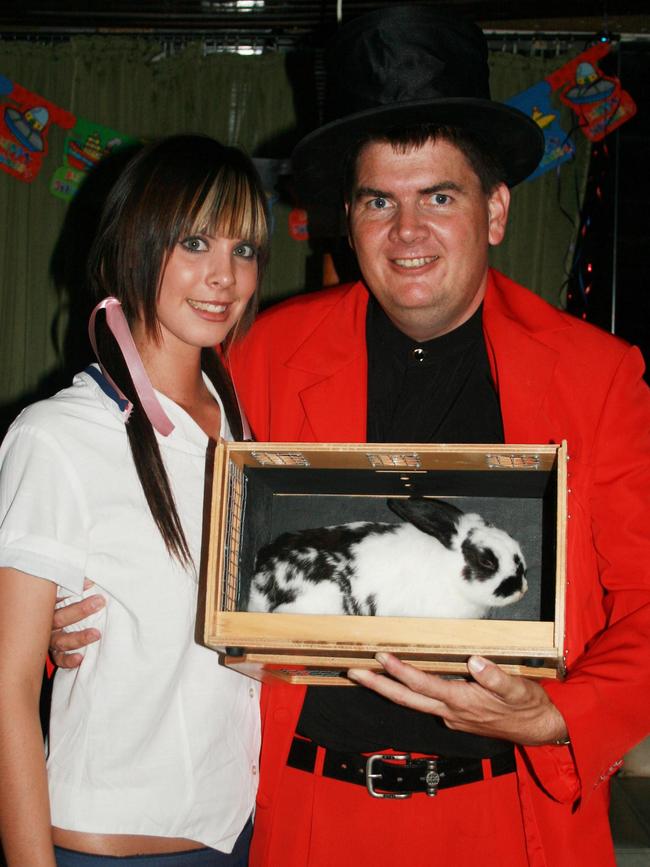 Krystal Jones and Timm Stay as Top Hat the Magician at Elsewhere nightclub fifth birthday celebrations.