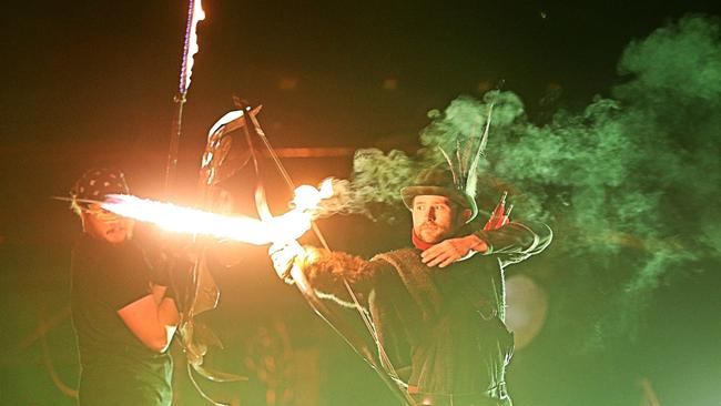 Archer Dan Hennessey sets the Mid-Winter Man alight at the Huon Valley Mid-Winter fest. Picture: PATRICK GEE