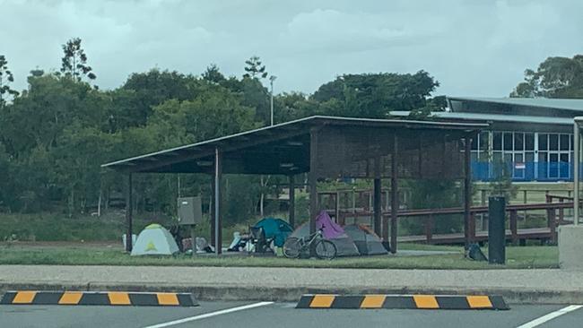 A little tent city has popped up near Hervey Bay Community Centre.