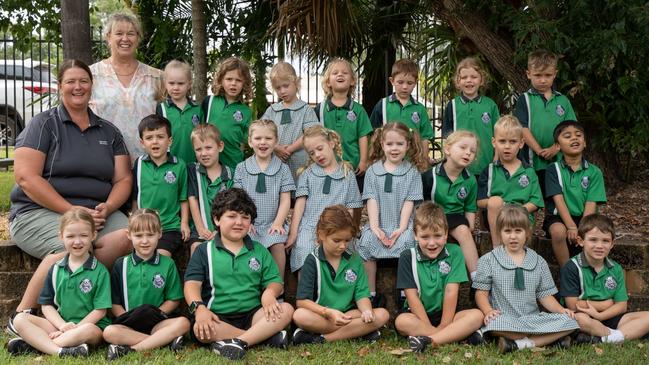 Jones Hill State School Prep 2023 (1) - Back row (L-R): Sue Curran (teacher), Ella Smoothy, Harper Stinson, Abby Mellish, Chelsea Pascoe, Jordan Davidson, Isabella English, Tommy Zehnder. <br/> Middle row: Kelda Krafft (teacher aide) Hudson Hill, Sammy Mellish, Arabella Kahler, Lucy McKeon, Grace Smith, Eva Graetz, Jackson Skorpil, Gurgavin Singh. <br/>Front row: Eloise Stafford, Charlotte Higgins, Silas Langridge, Liana Millers, Sonny Anderson, Sage Burrows, Tasman Lloyd. Picture: Christine Schindler