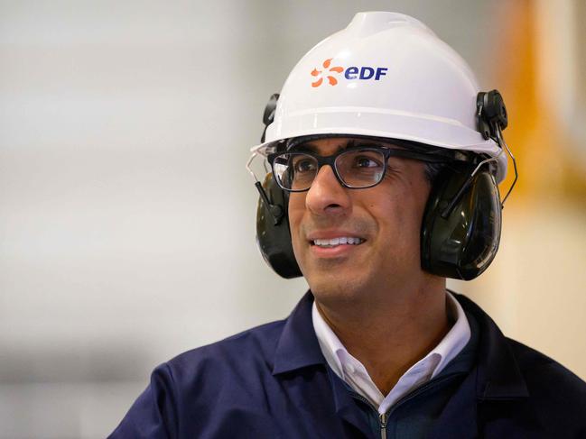 Britain's Prime Minister and Conservative Party leader, Rishi Sunak reacts as he visits the Sizewell B nuclear power facility, on June 19, 2024. Picture: Leon Neal / POOL / AFP