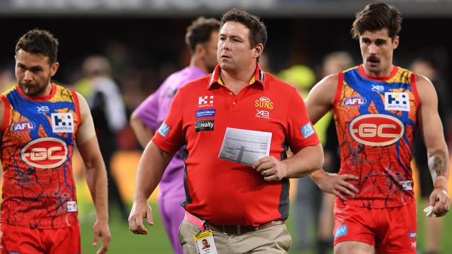 Suns coach Stuart Dew looks on at three-quarter time.