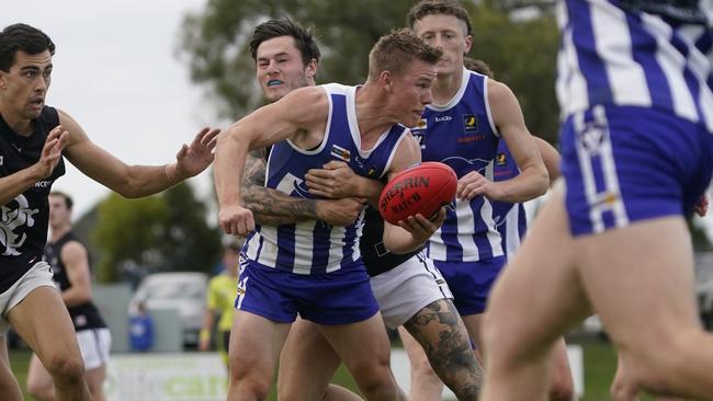 MPFNL: Chad Mulvogue looks for an option for Langwarrin. Picture: Valeriu Campan