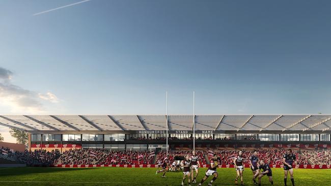 Artist impression of new 3000-eat grandstand for Brookvale, the home of Manly Sea Eagles.