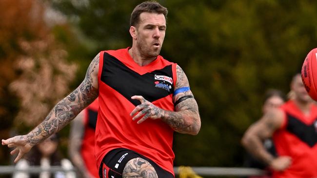 Western RamsÃ Dane Swan during the Riddell District FNL Western Rams v Melton Centrals football match at Ian Cowie Recreation Reserve in Rockbank, Saturday, April 1, 2023. Picture: Andy Brownbill