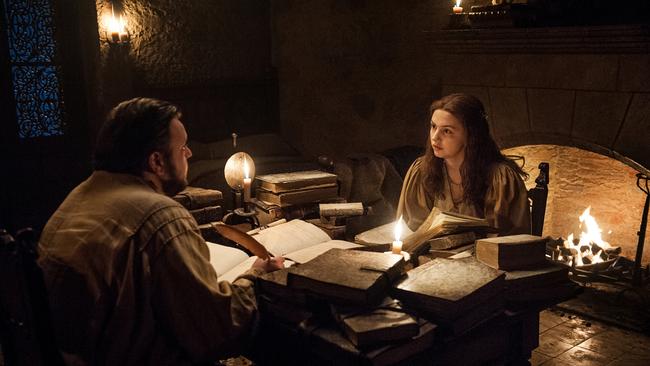 Sam Tarly and Gilly search for clues in the old scrolls.