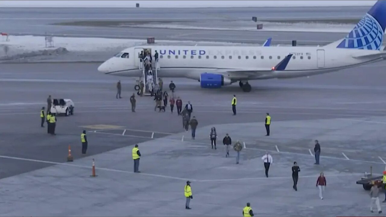 Sixty-five passengers sat aboard a United plane in Burlington, Vermont, for two hours after a threat was discovered in a bathroom during a flight from Newark Airport. Picture: WCAX