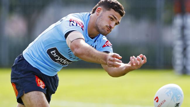 Exclusive video footage shows Nathan Cleary contorting his body to land on his ‘good’ shoulder, time and again. Picture: Sam Ruttyn