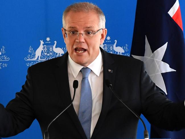 MELBOURNE, AUSTRALIA - MARCH 18: Prime Minister Scott Morrison addresses the Australia-Israel Chamber of Commerce on March 18, 2019 in Melbourne, Australia. The Prime Minister has announced an acceleration to the Safer Communities programme, with $55 million in community safety grants, with priority to be given to religious schools, places of religious worship and religious assembly. Grants from $50,000 to $1.5 million will provide for safety enhancements such as CCTV cameras, lighting, fencing, bollards, alarms, security systems and public address systems. The additional funding is in response to the deadly shooting attacks on two mosques in Christchurch on Friday, 15 March which killed 50 people. (Photo by Quinn Rooney/Getty Images)