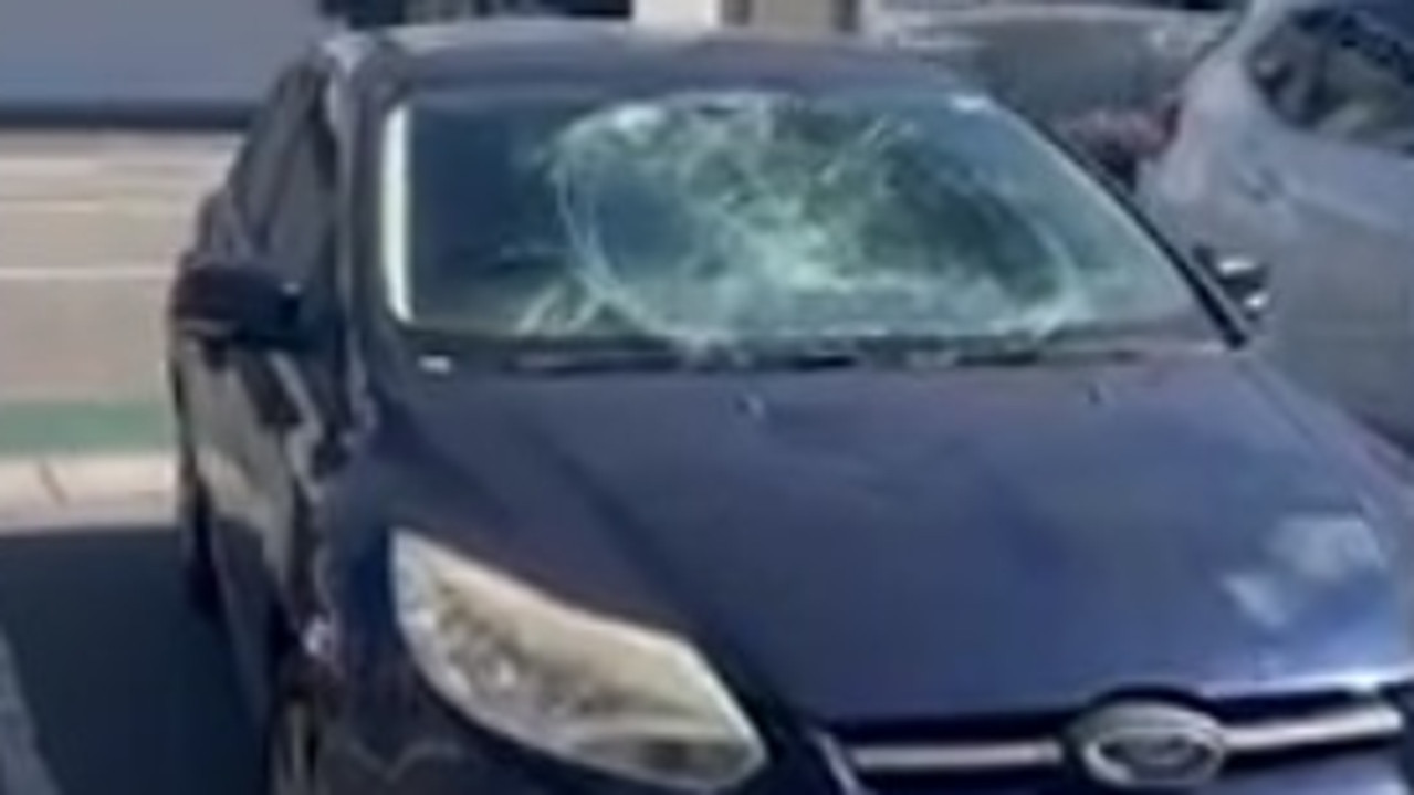 The man smashed this car’s windscreen. Picture: Herald Sun