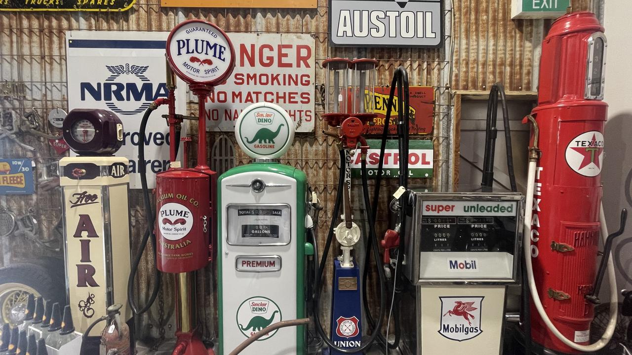 Vintage petrol bowsers from Roadside Relics on Brisbane Road, Gympie.