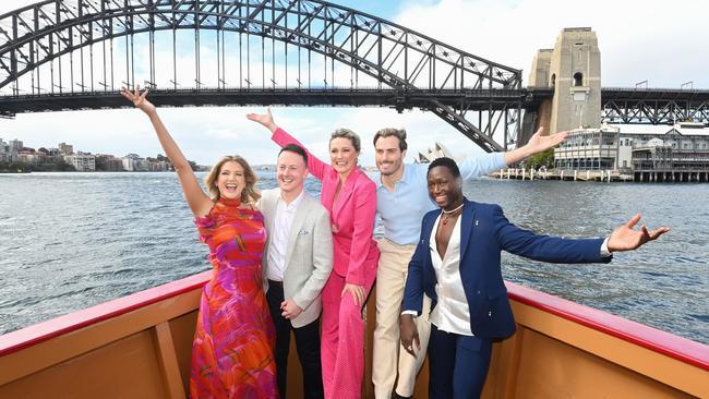 The cast of Michael Cassel Group's upcoming production of Titanique. (L-R) Georgina Hopson, Matt Lee, Marney McQueen, Drew Weston, Abu Kebe. Picture: Michael Cassel Group