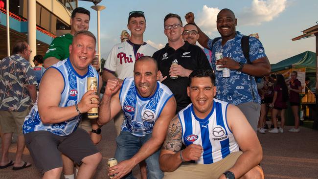 Fuzzy beavers boys at the 2024 AFL match between Gold Coast Suns and North Melbourne at TIO Stadium. Picture: Pema Tamang Pakhrin