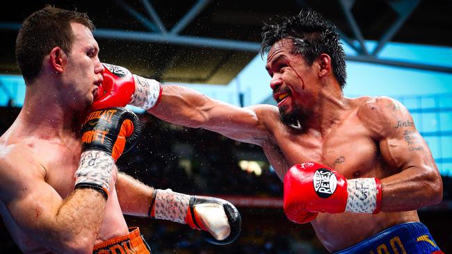 Manny Pacquiao (R) of the Philippines fight Jeff Horn (L) of Australia.