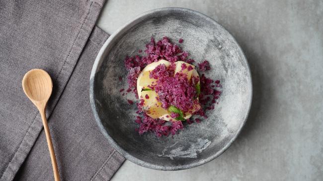 #2 Igni: Buttermilk custard, kiwi, red cabbage. Picture: Rebecca Michael