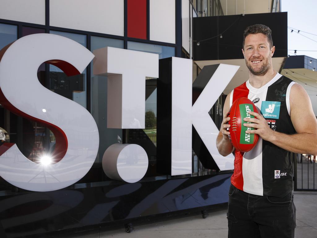 Former Hawthorn and Melbourne key defender James Frawley is impressing at St Kilda. Picture: AFL Photos via Getty Images