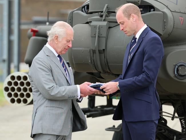 King Charles III passes the role of Colonel-in-Chief of the Army air corps to Prince William. Picture: Chris Jackson/Getty Images