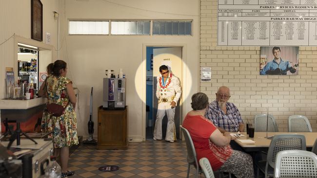 Elvis is in the building: Len Connolly begins his show. Picture: Stuart Miller