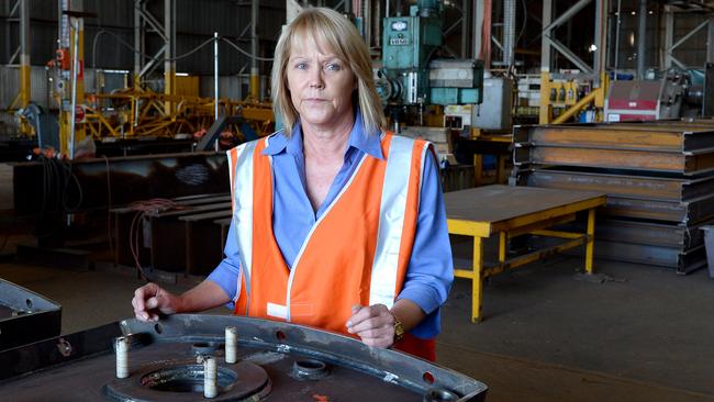 Crediters meeting at the Westlands Hotel Motel Conference room in Whyalla regarding the Arrium Steelworks restructure. Di Davis Chief Finance officer for Gadaleta Steel Fabrication in Whyalla in the steel fabrication area. Picture Campbell Brodie.