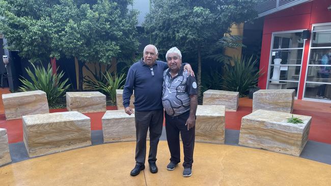 Darryl Wright and Uncle Ivan Wellington at the Tharawal Aboriginal Corporation which is operating as a polling booth for the federal election.