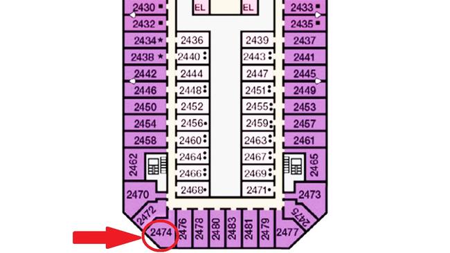 It's worth checking the deck plan for your cabin options, like the spacious Room 2474 on Carnival Splendor.