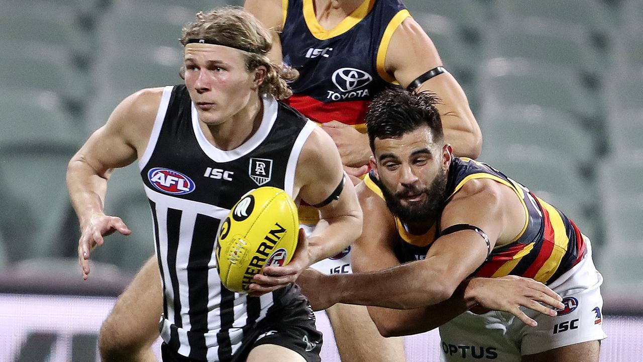 Xavier Duursma wearing Port Adelaide’s traditional guernsey in last year’s Showdown. Picture: Sarah Reed