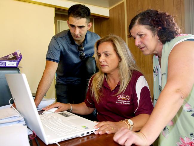 Local resident Patrick Serobian, Nursery owner Cathy Galea, and local resident Mary Vella inside the campaign trailer. Picture: Angelo Velardo