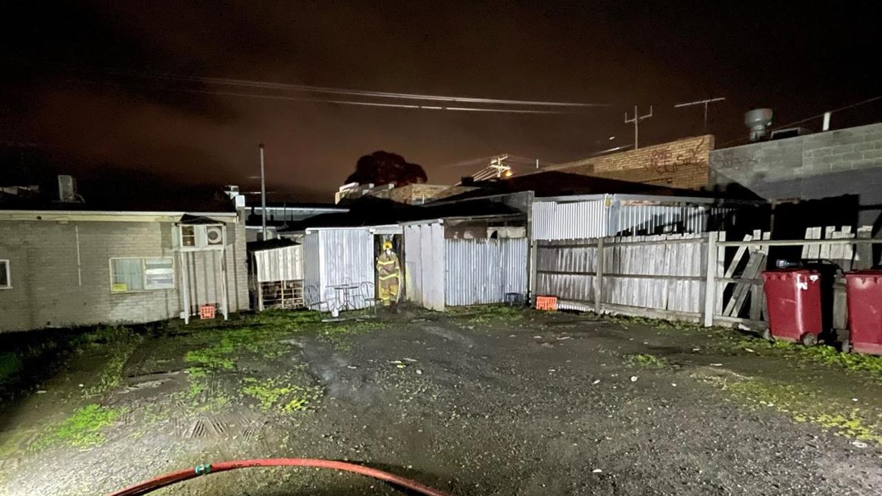 The fire is believed to have started at the rear of a shop. Picture: Geelong West Fire Brigade