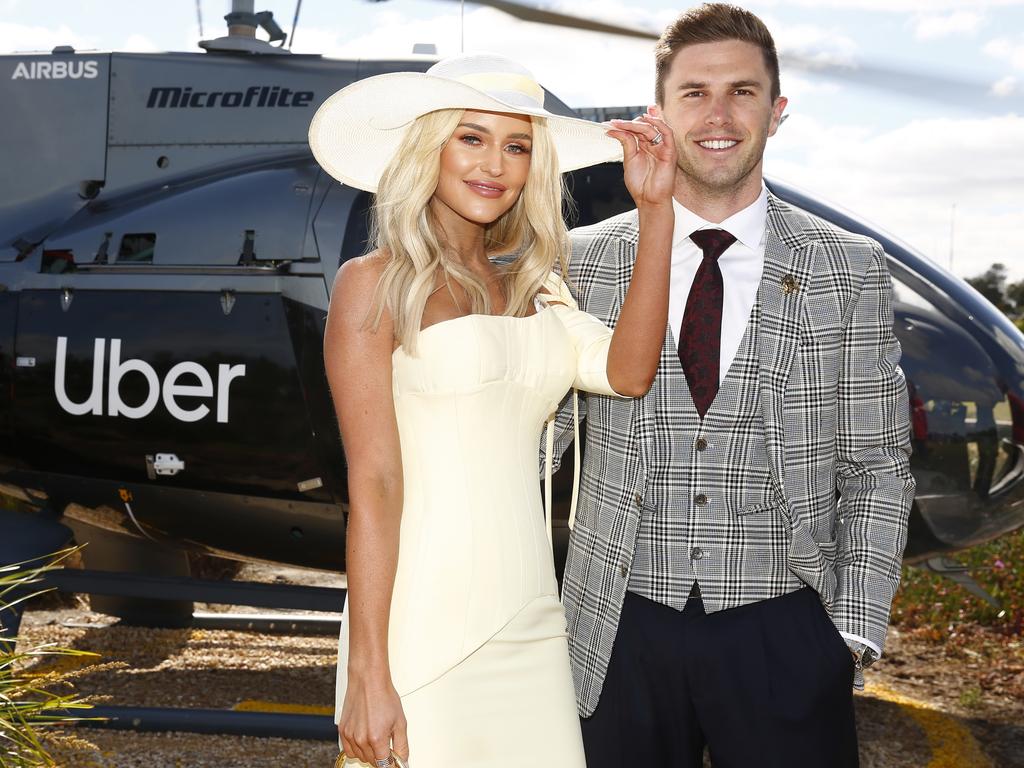 Jessie with her husband, former Carlton captain Marc Murphy, at Flemington Racecourse on November 5, 2019. Picture: Sam Tabone