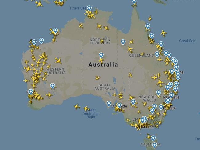 Flights over Australia on April 1. Picture: FlightRadar24