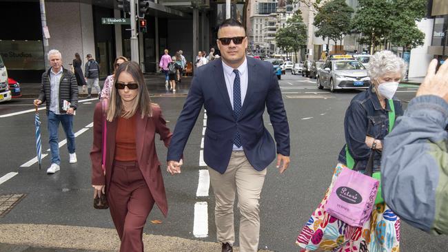 Jarryd Hayne arrives at the Supreme Court, Sydney with his wife Amellia Bonnici. Picture: NCA NewsWire/Simon Bullard