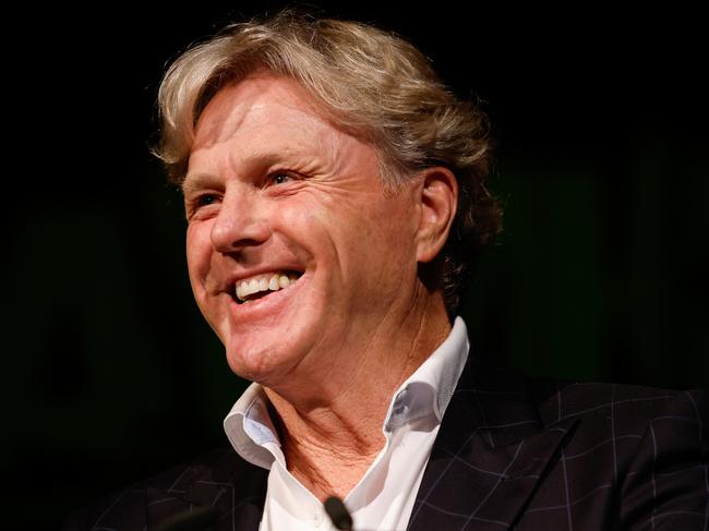 MELBOURNE, AUSTRALIA - APRIL 17: Dermott Brereton, Hawthorn FC Hall of Fame Inductee speaks during the 2024 Hawthorn Football Club Hall of Fame function at Plaza Ballroom on April 17, 2024 in Melbourne, Australia. (Photo by Dylan Burns/AFL Photos via Getty Images)