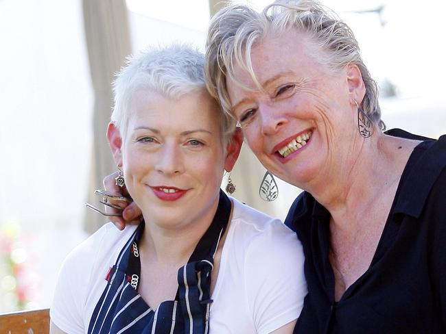 BCM 13.5.11 Maggie Beer with daughter Saskia take a break after cooking on stage at the Noosa Food and Wine Festival. Pic Megan Slade.