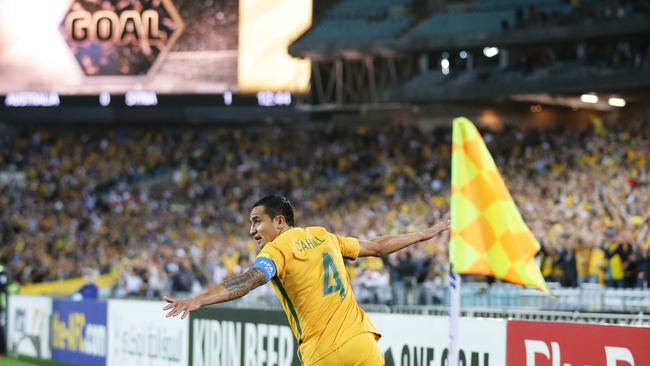 Tim Cahill of Australia celebrates.