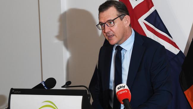 NT chief minister Michael Gunner at a press conference. Picture: Katrina Bridgeford.