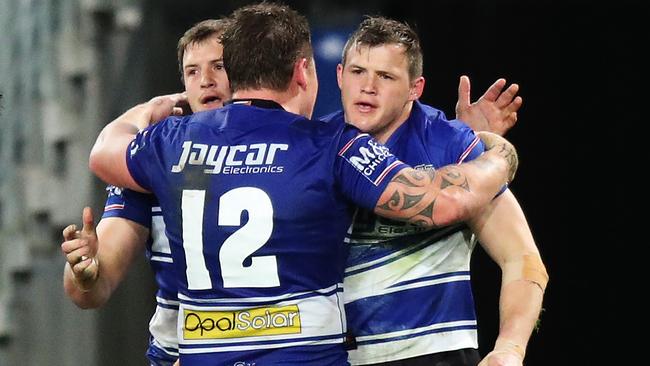 Brett Morris scored two tries for the Bulldogs. Picture: Brett Costello