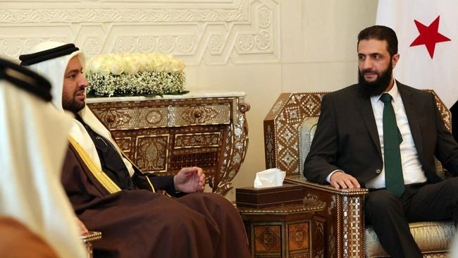 Ahmed al-Sharaa meets Qatar's Minister of State Mohammed bin Abdulaziz al-Khulaifi. Picture: AFP