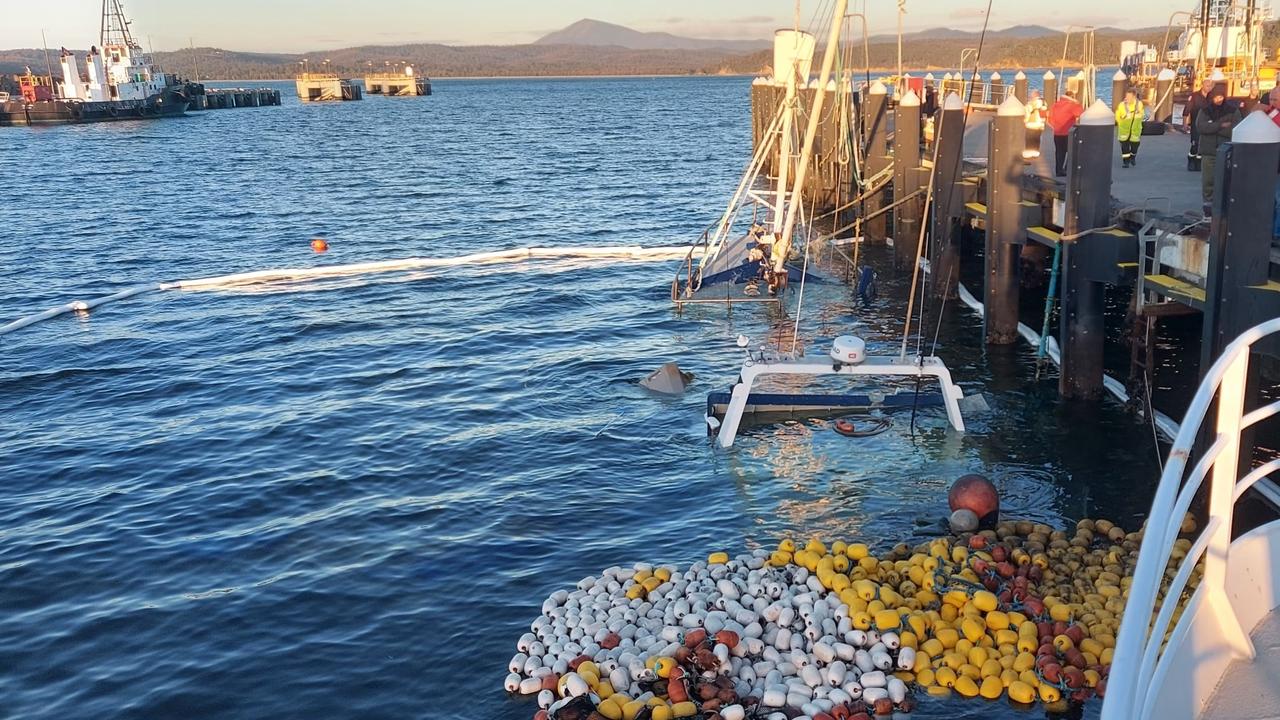 The fish trawler sank after its salmon haul was secured to the hull. Picture: FRNSW