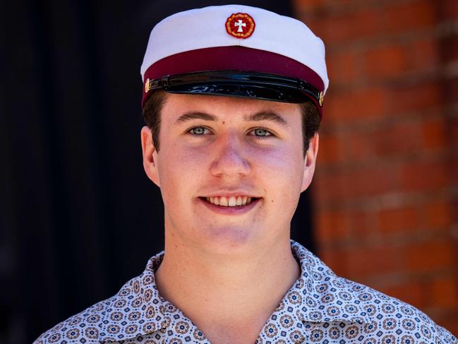 The red and white cap worn by Prince Christian is typical for school leavers in Denmark. Picture: Ida Marie Odgaard/Ritzau Scanpix/AFP