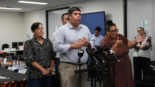 Minister for Transport and Main Roads Brent Mickelberg, speaks to the media at the press conference held at Townsville's local Disaster Management Centre on Friday February 7. Picture: Shae Beplate.