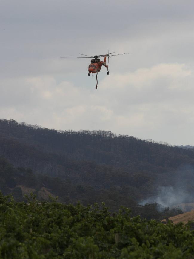 A helicopter used to fight the Black Saturday fires over the Yarra Valley on February 7, 2009. 