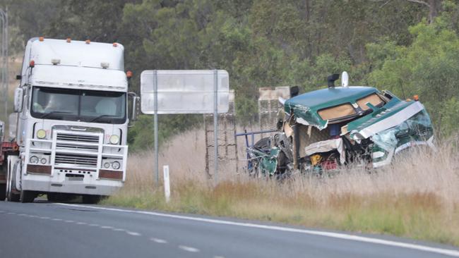 The crash occurred at about 6.30am at the western end of a west-direction overtaking lane. Picture: Kerri-Anne Mesner