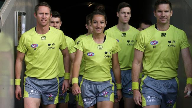 Eleni Glouftsis, the AFL’s first female field umpire.