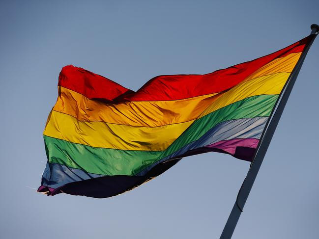 The gay pride flag flying during the 40th annual Sydney Gay and Lesbian Mardi Gras Parade. Hollie Adams/The Australian