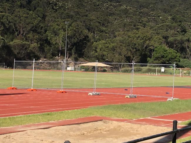 The synthetic athletics track at the NSW Government's Sydney Academy of Sport on Wakehurst Parkway, Narrabeen, is closed for repairs. Picture: Jim O’Rourke