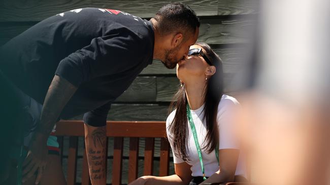 Nick Kyrgios has been supported with Costeen Hatzi after they began dating last December. Picture: Ryan Pierse