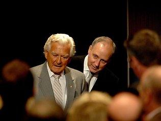 A united front for Hawke and Keating during the 2007 campaign. Picture: Patrick Hamilton